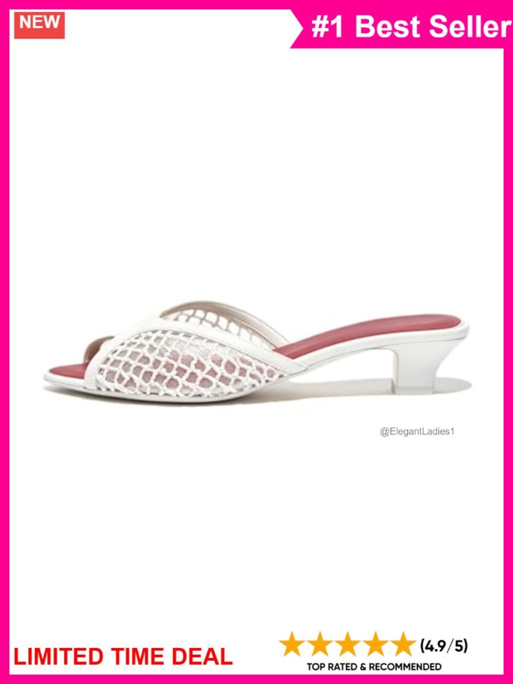 Women's Mesh Peep Toe Chunky Kitten Heel Slip-On Mule Sandals